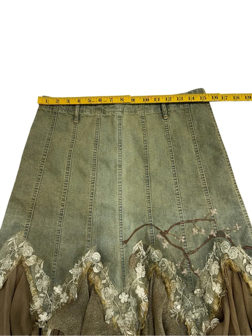 Layered Olive Green Asymmetrical Boho Midi Skirt - Picture 4 of 12